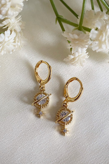 Orion Clear Planet and Star Huggie Hoops Wisteria London